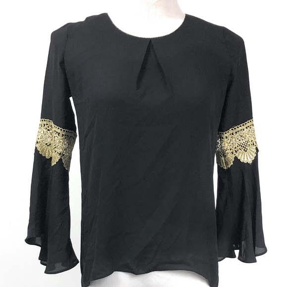 NY Collection Bell Sleeve with Gold Trim - Picture 2 of 8